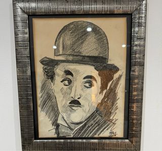 Charles Chaplin Juan López dibujo a carbón 1969