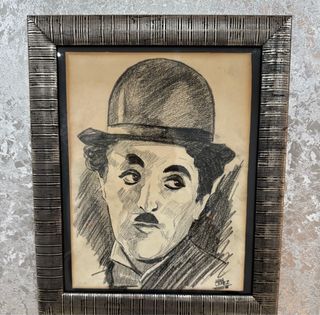Charles Chaplin Juan López dibujo a carbón 1969