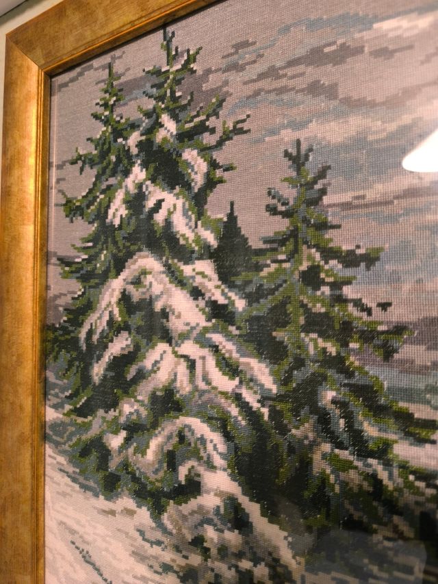 Cuadro punto de cruz paisaje nieve 