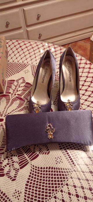 Conjunto zapatos y bolso fiesta raso