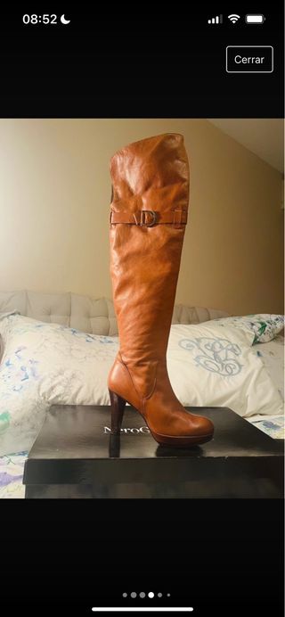 Botas piel cuero caña alta tacón