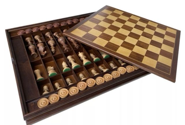 Scacchiera In Legno Pregiato40x40+Dama & Scacchi 