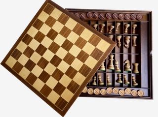 Scacchiera In Legno Pregiato40x40+Dama & Scacchi 