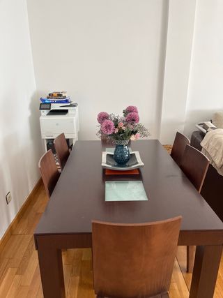 Mesa de nadera maciza con un juego de 6 sillas