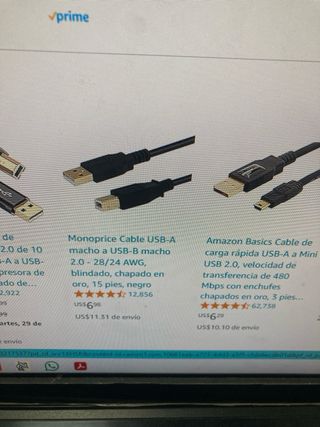 Cable usb a usb-b macho. Camaras