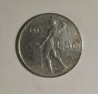 Moneta Vintage 50 Lire dio vulcano - repubblica