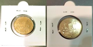 Lote 2 monedas de Mónaco 2002 de 20 y 50 cts