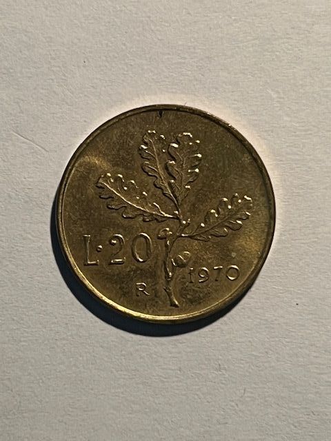 Italia 20 lire 1970 mai circolato Fdc