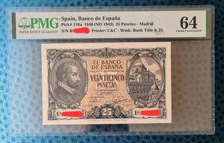 BILLETE 25 PESETAS 1940 HERRERA PMG