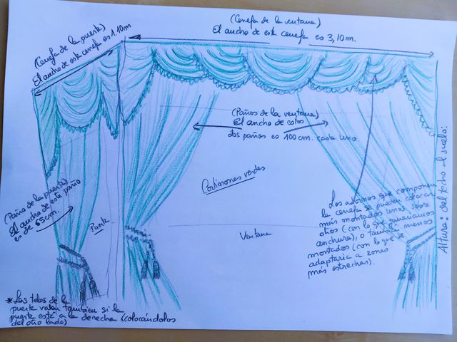 Cortinones de damasco  verdes y cortinas beige