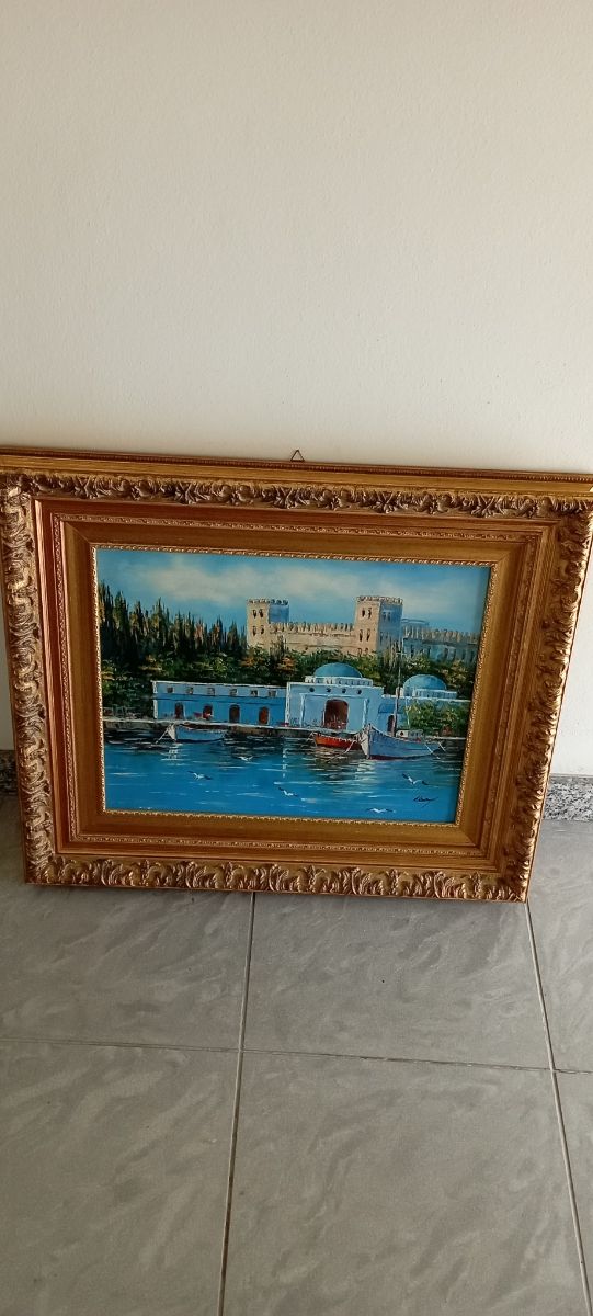 Quadro su tela con cornice oro