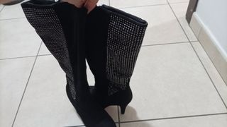 Stivali neri tacco alto e strass