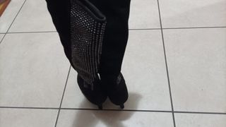 Stivali neri tacco alto e strass