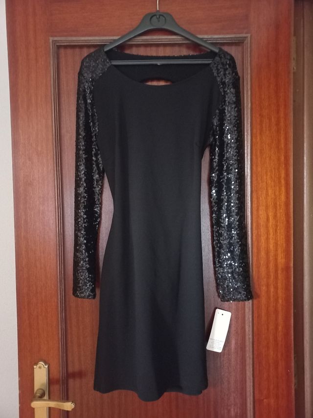 Vestido fiesta negro con lentejuelas talla S