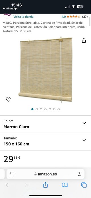 Persiana enrollable cortina bambú