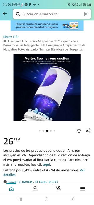 Lámpara electrónica atrapa mosquitos