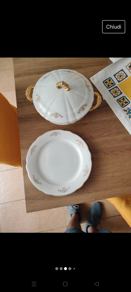 Zuppiera filo oro ceramica  italiana