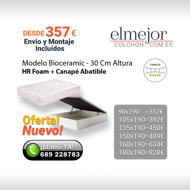 Colchón Bioceramic 30 alt Visco Gel + Canapé abat