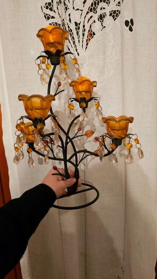 Portacandele in ferro battuto e vetro