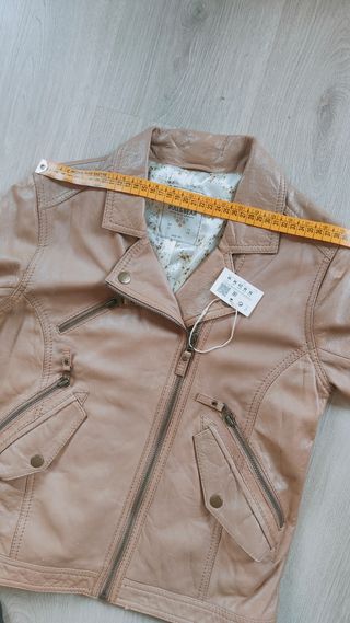 Biker NUEVA piel auténtica camel S 36