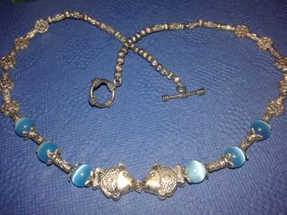 vintage collar plata Amuleto Pez y ojo serpiente