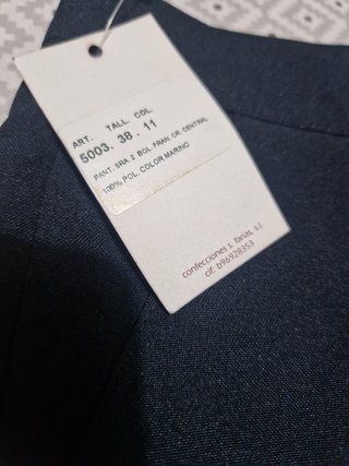 Pantalones de Pinza Azul Marino de Mujer