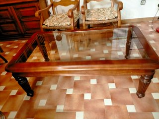 MESA CENTRO BAJA MADERA Y CRISTAL