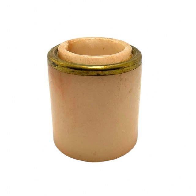 Bote vintage de alabastro rosa y latón