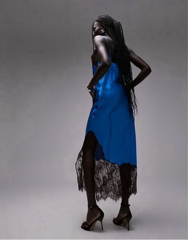 Vestido lencero topshop azul y marron chocolate xs