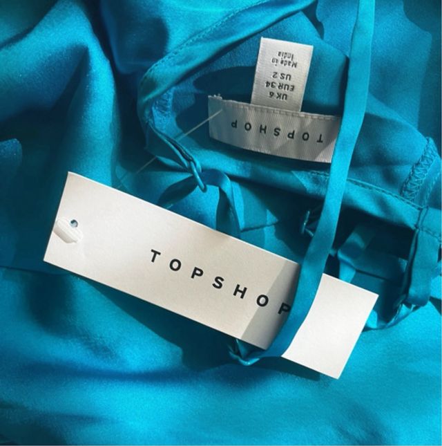 Vestido lencero topshop azul y marron chocolate xs