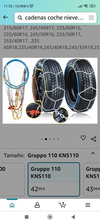 Cadenas para la nieve, ruedas de coche