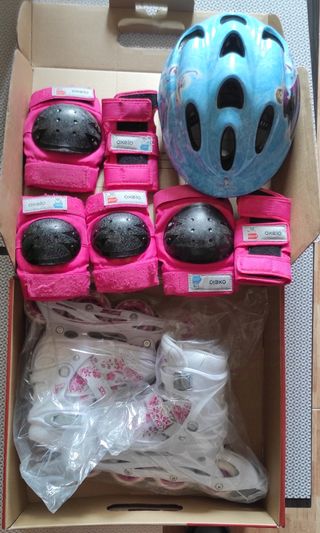 Patines, protección y casco - para niña