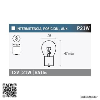 Bombilla OSRAM 7506 P21W para motociclet BD6B