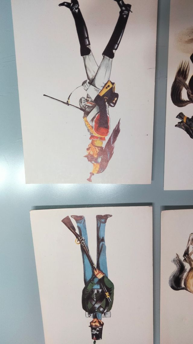 Dibujos postales soldados años 70