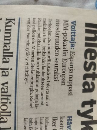 Diario Finés Mundial Sudáfrica Iniesta