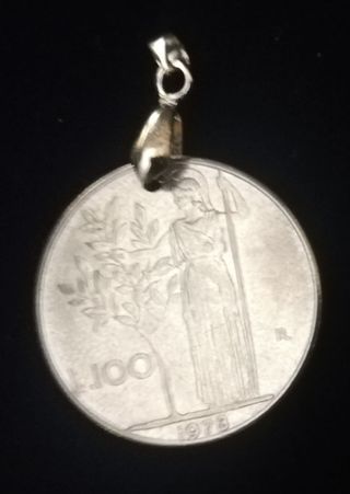 ciondolo moneta autentica 100 lire minerva Italia