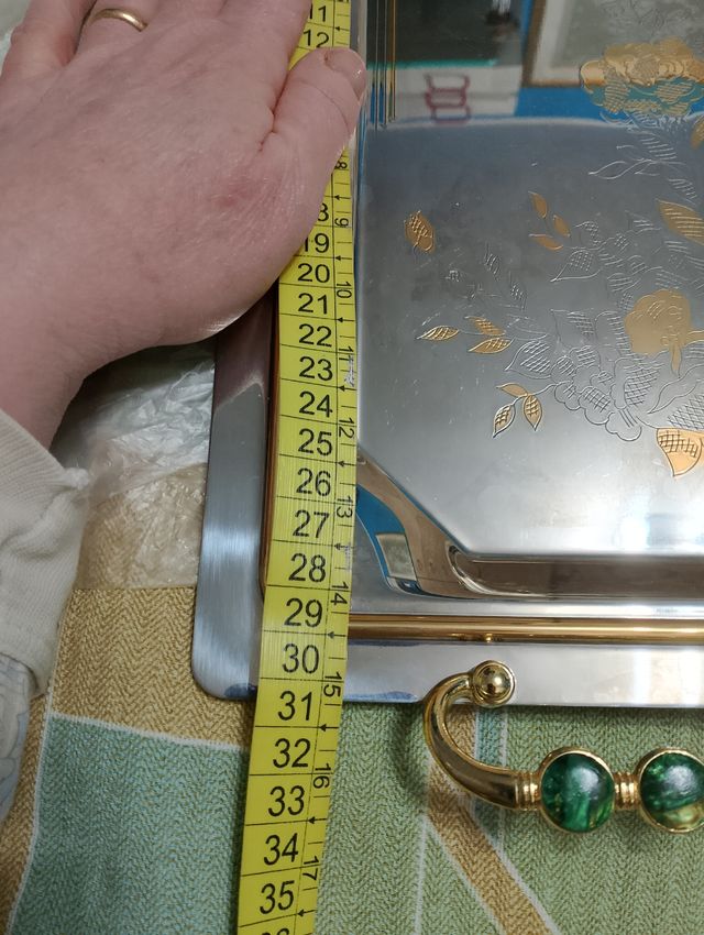 Vassoio acciaio con fiori placcati oro