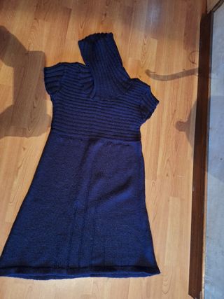 Miniabito in maglia blu maniche corte