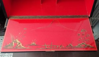 Secreter escritorio vintage lacado negro/rojo