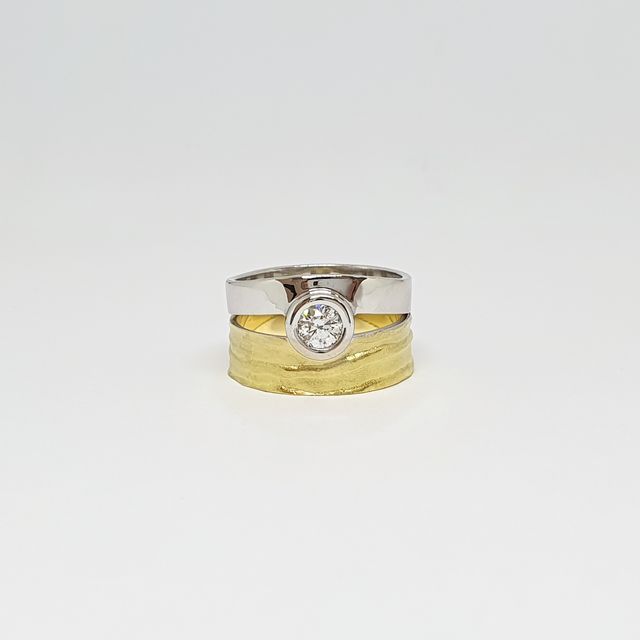 Sortija Ancha Oro Bicolor Brillante