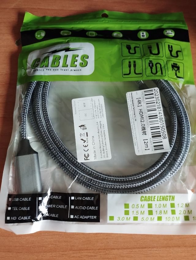 Cavo HDMI 2.0 4k 60hz uhd in nylon intrecciato da 2 m