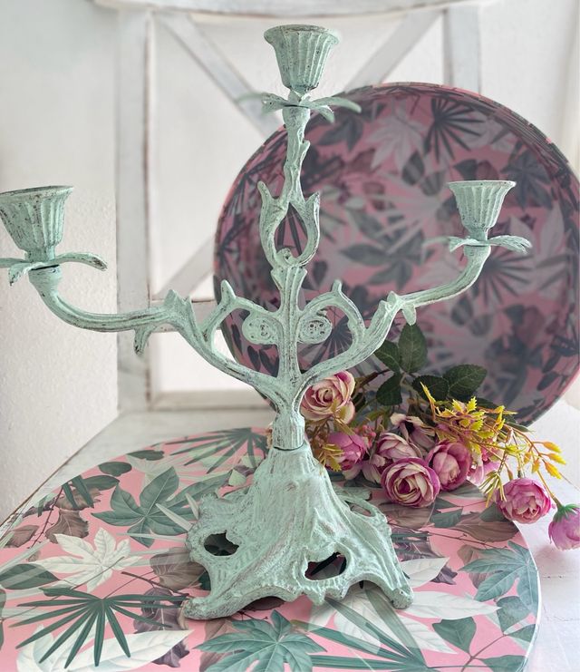Candelabro vintage metal verde