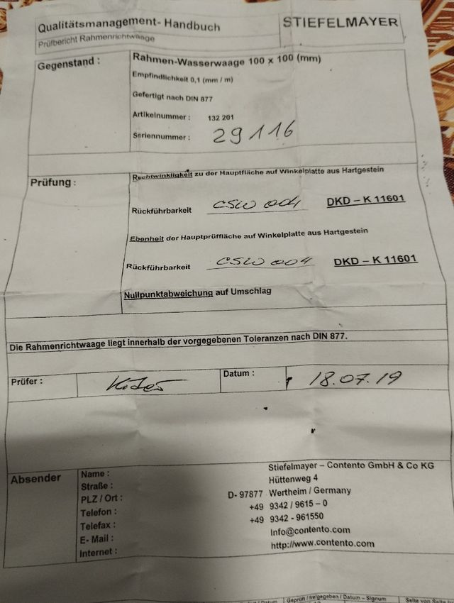 Nivel cuadrático 100 mm germany