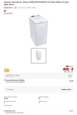 Lavadora "HOOVER" 6,5kg Carga superior🫧