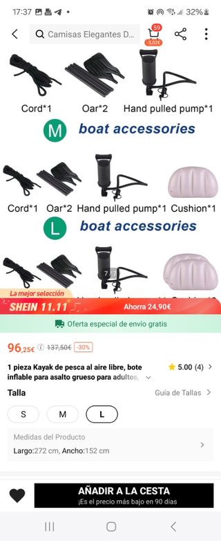 Barca inflable 272 × 135 cm Para 3adultos  y 1 niñ