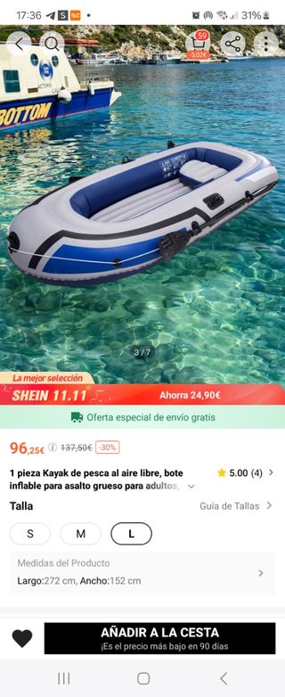 Barca inflable 272 × 135 cm Para 3adultos  y 1 niñ