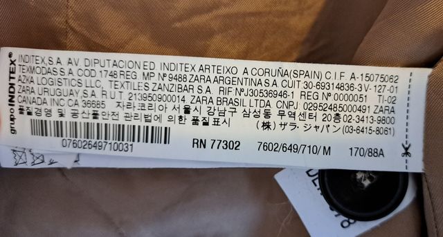 GABARDINA CORTA ABOTONADA BEIGE ZARA TALLA M