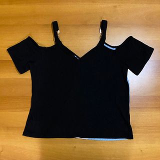 Shein Top T-Shirt Spalle Scoperte Azzurro Nero L