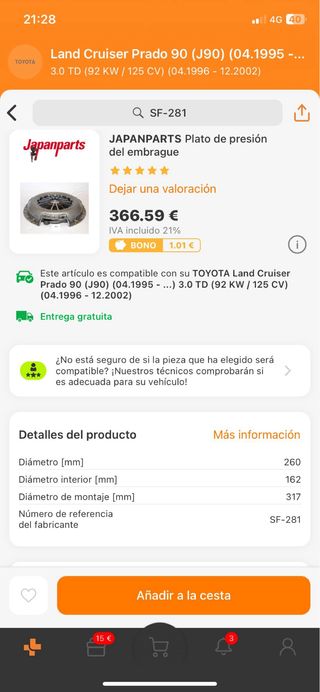 Plato de presion de embrague toyota land cruiser