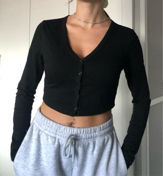 top manga larga negro